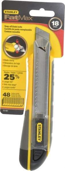 Stanley - Snap Utility Knife - 4-3/8" Blade, Yellow, Silver & Black TPE Handle, 6 Blades Included - Americas Industrial Supply