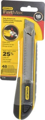 Stanley - Snap Utility Knife - 4-3/8" Blade, Yellow, Silver & Black TPE Handle, 6 Blades Included - Americas Industrial Supply