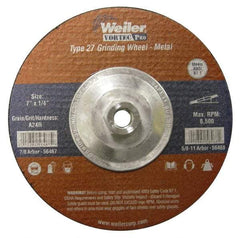 Weiler - 24 Grit, 7" Wheel Diam, 1/4" Wheel Thickness, Type 27 Depressed Center Wheel - Very Coarse Grade, Aluminum Oxide, Resinoid Bond, R Hardness, 8,500 Max RPM - Americas Industrial Supply