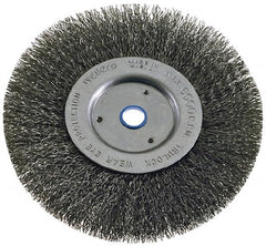 Weiler - 6" OD, 2" Arbor Hole, Crimped Steel Wheel Brush - 1" Face Width, 1-1/8" Trim Length, 0.008" Filament Diam, 6,000 RPM - Americas Industrial Supply