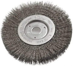 Weiler - 6" OD, 3/4" Arbor Hole, Crimped Steel Wheel Brush - 1/2" Face Width, 1-7/16" Trim Length, 0.0118" Filament Diam, 6,000 RPM - Americas Industrial Supply