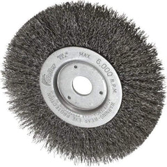 Weiler - 6" OD, 3/4" Arbor Hole, Crimped Wheel Brush - 1/2" Face Width, 1-7/16" Trim Length, 0.014" Filament Diam, 6,000 RPM - Americas Industrial Supply