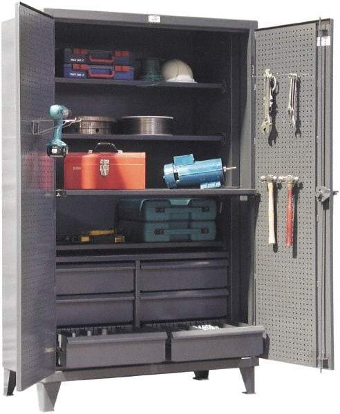 Strong Hold - 4 Shelf Pegboard Storage Cabinet - Steel, 48" Wide x 24" Deep x 78" High, Dark Gray - Americas Industrial Supply