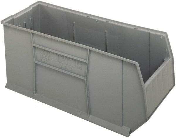Quantum Storage - 175 Lb. Load Capacity, 41-7/8" Deep, Gray Polypropylene Hopper Stacking Bin - 17-1/2" High x 16-1/2" Wide x 41-7/8" Long - Americas Industrial Supply