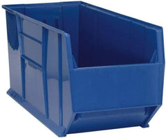 Quantum Storage - 175 Lb. Load Capacity, 41-7/8" Deep, Blue Polypropylene Hopper Stacking Bin - 17-1/2" High x 16-1/2" Wide x 41-7/8" Long - Americas Industrial Supply