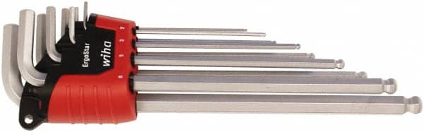 Wiha - 9 Piece L-Key Ball End Hex Key Set - Hex Range 1.5 to 10mm - Americas Industrial Supply