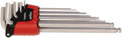 Wiha - 9 Piece L-Key Ball End Hex Key Set - Hex Range 1.5 to 10mm - Americas Industrial Supply
