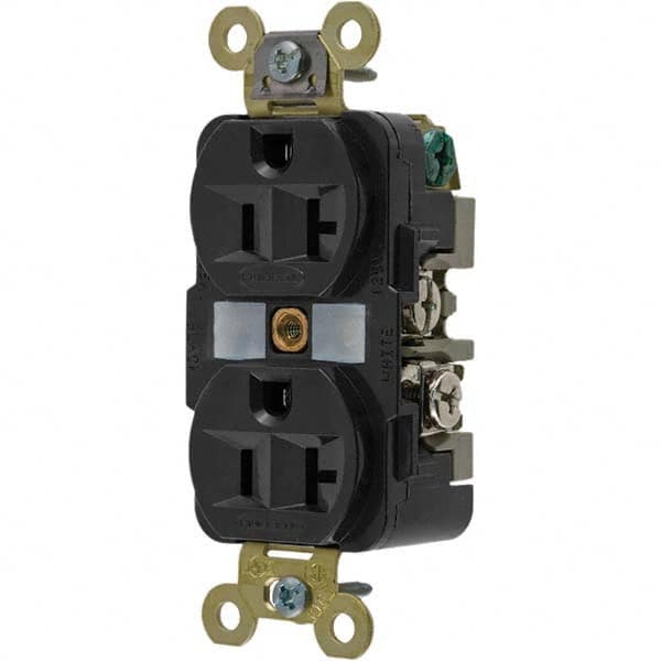 Hubbell Wiring Device-Kellems - 125V 20A NEMA 5-20R Industrial Grade Black Straight Blade Duplex Receptacle - Americas Industrial Supply