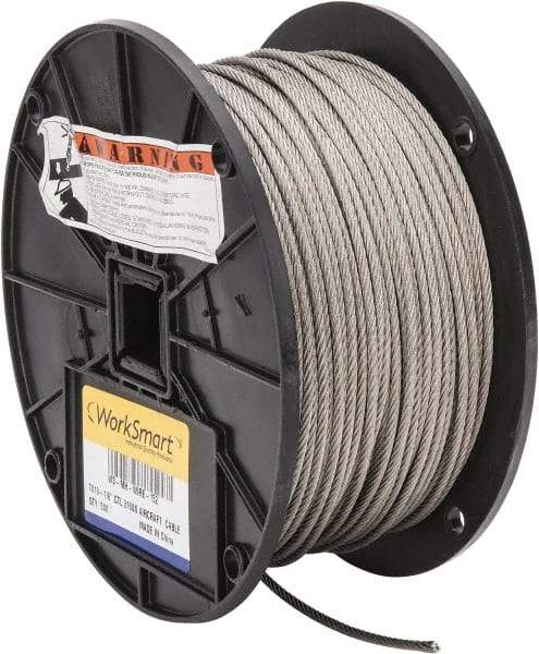 Value Collection - 500' Long, 1/8" Diam, Aircraft Cable - 1,780 Lb Breaking Strength, Material Grade 316, 7 x 19 Strand Core - Americas Industrial Supply