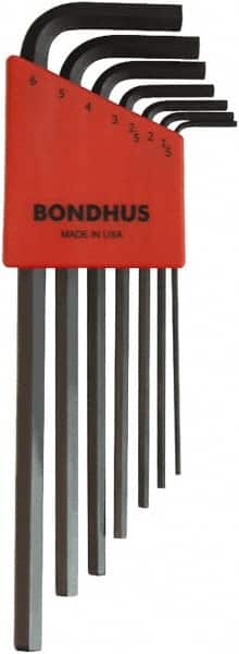 Bondhus - 7 Piece L-Key Ball End Hex Key Set - Hex Range 1.5 to 6mm, 8-3/4" OAL, Protanium High Torque Steel - Americas Industrial Supply