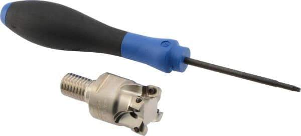 Seco - 1" Cut Diam, 0.03" Max Depth, M12 Modular Connection Indexable High-Feed End Mill - Screw Holding Method, LP.. 06 Insert, R217.21 Toolholder, Through Coolant - Americas Industrial Supply