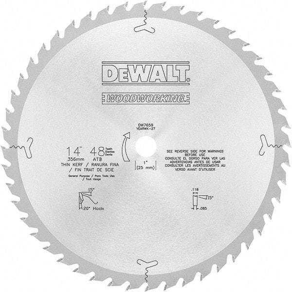 DeWALT - 14" Diam, 1" Arbor Hole Diam, 48 Tooth Wet & Dry Cut Saw Blade - Carbide-Tipped, General Purpose Action, Standard Round Arbor - Americas Industrial Supply