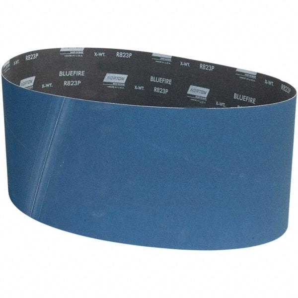 Norton - 9" Wide x 60" OAL, 120 Grit, Zirconia Alumina Abrasive Belt - Zirconia Alumina, Coated, X Weighted Cloth Backing - Americas Industrial Supply