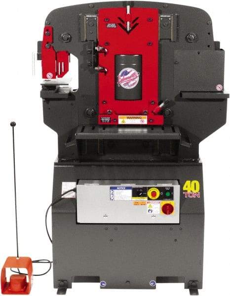 Edwards Manufacturing - 7-1/2" Throat Depth, 55 Ton Punch Pressure, 1" in 1/2" Punch Capacity Ironworker - 5 hp, 1 Phase, 230 Volts, 44-3/8" Wide x 55-1/4" High x 36-1/8" Deep - Americas Industrial Supply