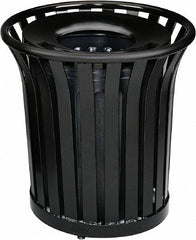 Rubbermaid - 36 Gal Black Round Decorative Waste Receptacle With Top - Steel, 826mm High - Americas Industrial Supply