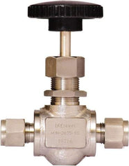 Brennan - 3/8" Pipe, Straight Needle Valve - PTFE Seal, Tube Ends, Stainless Steel Valve, 6,000 Max psi - Americas Industrial Supply