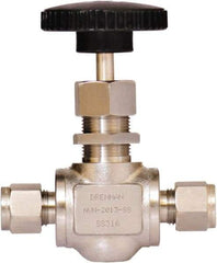 Brennan - 3/8" Pipe, Straight Needle Valve - PTFE Seal, Tube Ends, Stainless Steel Valve, 6,000 Max psi - Americas Industrial Supply