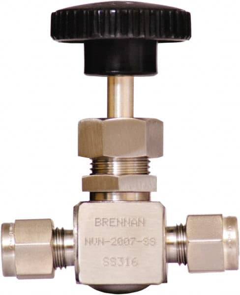 Brennan - 1/4" Pipe, Straight Needle Valve - PTFE Seal, Tube Ends, Stainless Steel Valve, 6,000 Max psi - Americas Industrial Supply