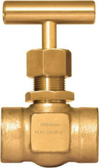 Brennan - 1/2" Pipe, Straight Needle Valve - PTFE Seal, NPT Ends, Brass Valve, 3,000 Max psi - Americas Industrial Supply