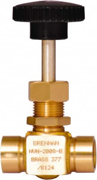 Brennan - 1/4" Pipe, Straight Needle Valve - PTFE Seal, NPT Ends, Brass Valve, 3,000 Max psi - Americas Industrial Supply