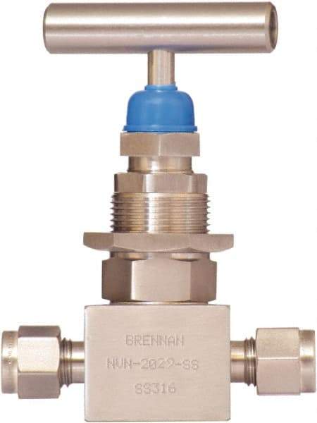 Brennan - 3/8" Pipe, Straight Needle Valve - PTFE Seal, NPT Ends, Stainless Steel Valve, 6,000 Max psi - Americas Industrial Supply