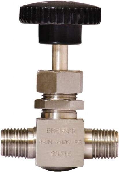 Brennan - 1/4" Pipe, Straight Needle Valve - PTFE Seal, NPT Ends, Stainless Steel Valve, 6,000 Max psi - Americas Industrial Supply