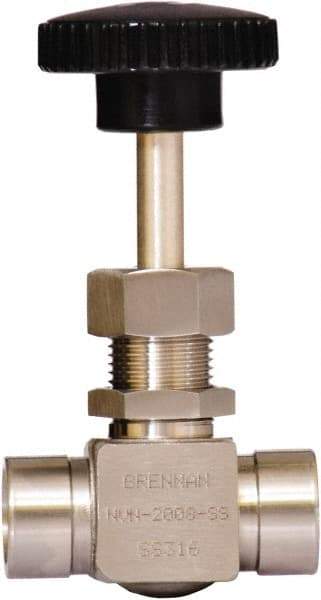 Brennan - 1/4" Pipe, Straight Needle Valve - PTFE Seal, NPT Ends, Stainless Steel Valve, 6,000 Max psi - Americas Industrial Supply