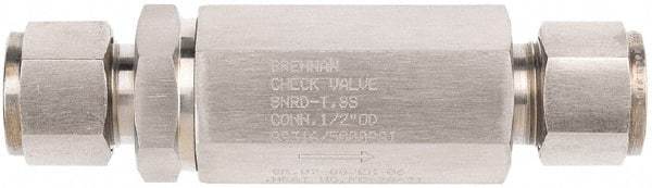 Brennan - 1/8" Stainless Steel Check Valve - Check Valve, Tube Ends, 6,000 WOG - Americas Industrial Supply
