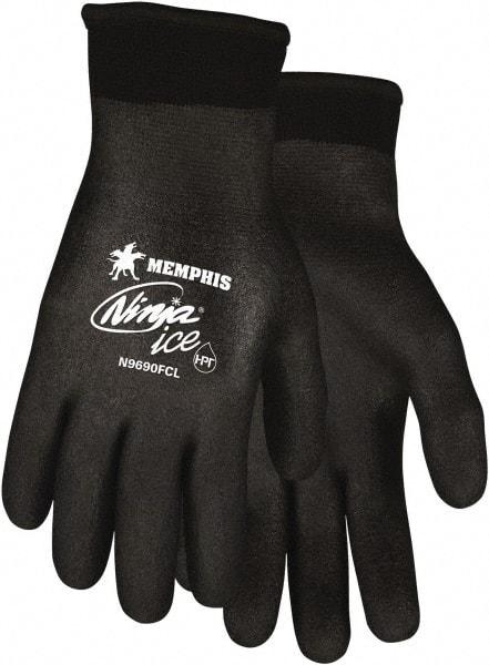 MCR Safety - Size L Work Gloves - Knit Wrist Cuff, Black Polymer, Shell, White Logo, Hem, Paired - Americas Industrial Supply