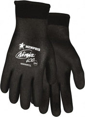 MCR Safety - Size L Work Gloves - Knit Wrist Cuff, Black Polymer, Shell, White Logo, Hem, Paired - Americas Industrial Supply