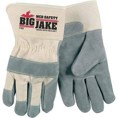 MCR Safety - Size M (8), ANSI Cut Lvl 3, Abrasion Lvl 6, Leather Cut & Puncture Resistant Gloves - 12.5" Long, White/Gray, Paired - Americas Industrial Supply