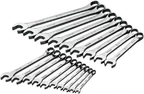 SK - 19 Piece, 6mm to 24mm, 12 Point Combination Wrench Set - Metric Measurement Standard, Chrome Finish, Comes in Rack - Americas Industrial Supply