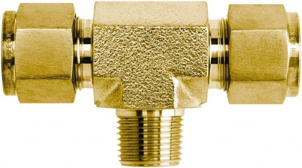 Brennan - 1/4" Tube OD x 1/4 Thread Brass Compression Tube Male Branch Tee - Americas Industrial Supply