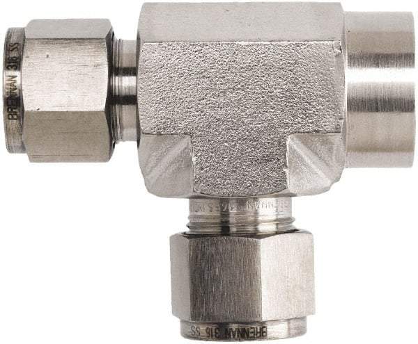 Brennan - 3/8" OD, Stainless Steel Female Run Tee - Comp x FNPT x Comp Ends - Americas Industrial Supply
