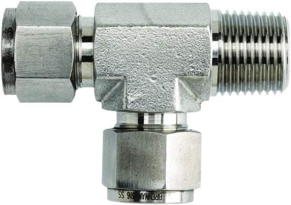 Brennan - 1/4" OD, Stainless Steel Male Run Tee - Comp x MNPT x Comp Ends - Americas Industrial Supply