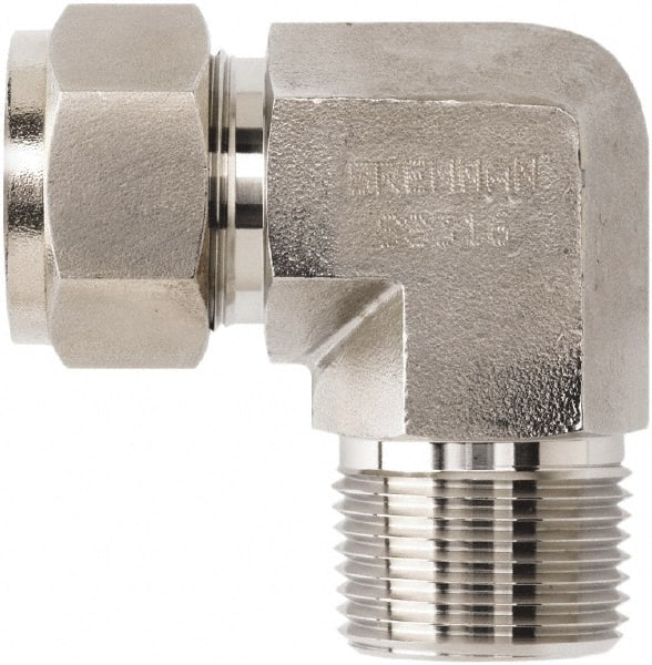 Brennan - 1/8" Tube OD x 1/8 Thread Stainless Steel Compression Tube Male Elbow - Americas Industrial Supply