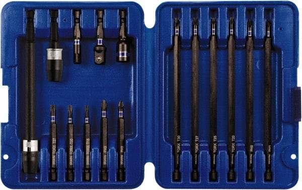 Irwin - 16 Piece, Screwdriver Insert Bit Set - #1 to #3 Phillips, T15 to T30 Torx - Americas Industrial Supply