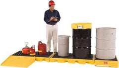 UltraTech - 110 Gal Sump, 6,000 Lb Capacity, 4 Drum, Polyethylene Spill Deck or Pallet - 26" Long x 104" Wide x 5-3/4" High, Low Profile, Inline Drum Configuration - Americas Industrial Supply
