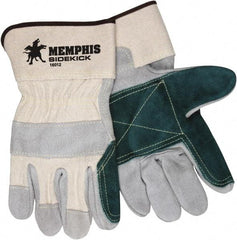 MCR Safety - Size L (9), ANSI Cut Lvl A3, Puncture Lvl 5, Leather Cut & Puncture Resistant Gloves - 10.25" Long, Gray/Green, Paired - Americas Industrial Supply