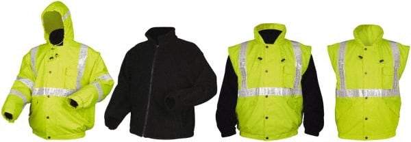 MCR Safety - Size XL, Lime, Rain, Cold Weather Rain Jacket - 3 Pockets, Rollaway Hood - Americas Industrial Supply