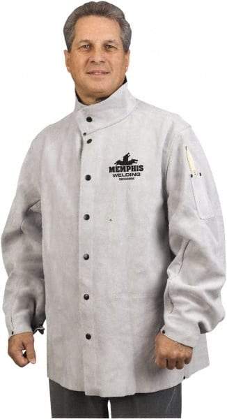 MCR Safety - Size 3XL Welding & Flame Resistant/Retardant Jacket - Gray, Leather, Snaps Closure - Americas Industrial Supply