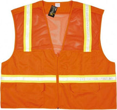 MCR Safety - Size 3XL High Visibility Orange Mesh Surveyor's Vest - 27.4" Chest, Zipper Closure, 6 Pockets, Polyester - Americas Industrial Supply