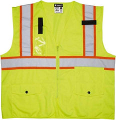 MCR Safety - Size XL High Visibility Lime Mesh Surveyor's Vest - 25.4" Chest, ANSI 107-2015, Zipper Closure, 8 Pockets, Polyester - Americas Industrial Supply