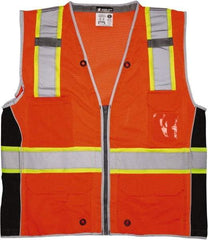 MCR Safety - Size L High Visibility Orange Mesh Surveyor's Vest - 24.4" Chest, ANSI 107-2015, Zipper Closure, 6 Pockets, Polyester - Americas Industrial Supply