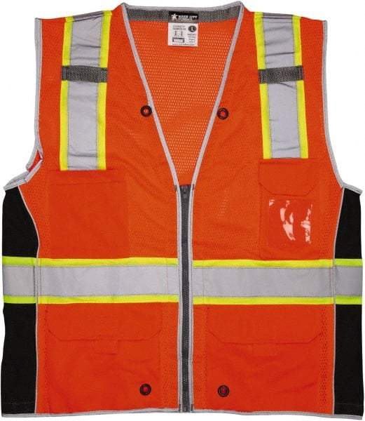 MCR Safety - Size 2XL High Visibility Orange Mesh Surveyor's Vest - 26.4" Chest, ANSI 107-2015, Zipper Closure, 6 Pockets, Polyester - Americas Industrial Supply