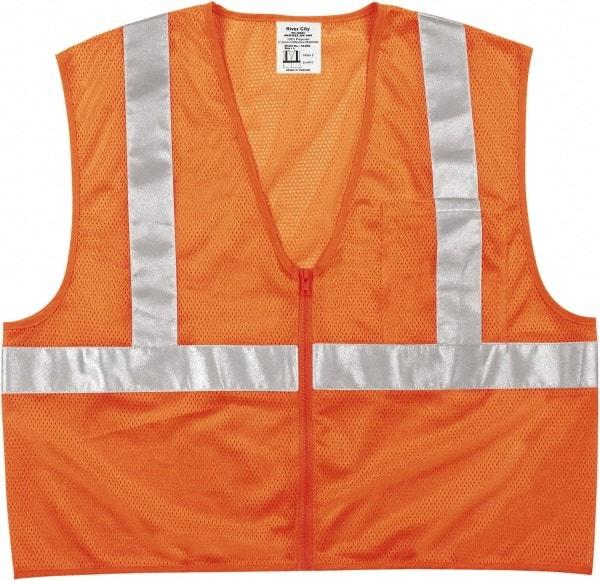 MCR Safety - Size L High Visibility Orange Mesh General Purpose Vest - 24.4" Chest, ANSI 107-2015, Zipper Closure, Polyester - Americas Industrial Supply