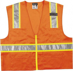 MCR Safety - Size XL High Visibility Orange Mesh Surveyor's Vest - 25.4" Chest, ANSI 107-2015, Zipper Closure, 6 Pockets, Polyester - Americas Industrial Supply