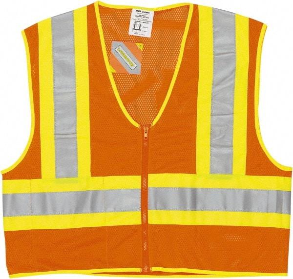 MCR Safety - Size 2XL High Visibility Orange General Purpose Vest - 26.4" Chest, ANSI 107-2015, Zipper Closure, 2 Pockets, Polyester - Americas Industrial Supply
