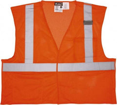 MCR Safety - Size 4XL Flame Resistant/Retardant Orange Mesh Breakaway Vest - 28.4" Chest, ANSI 107-2015, Hook & Loop Closure, 2 Pockets, Polyester - Americas Industrial Supply