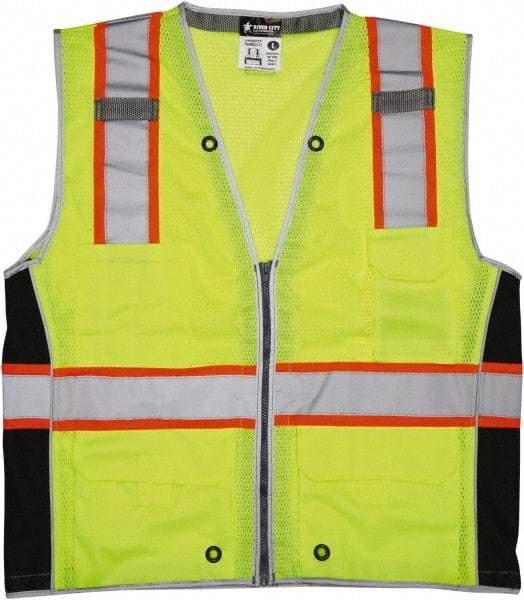 MCR Safety - Size 2XL High Visibility Lime Mesh Surveyor's Vest - 26.4" Chest, ANSI 107-2015, Zipper Closure, 6 Pockets, Polyester - Americas Industrial Supply